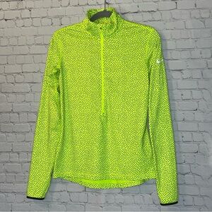 Nike Pro Dri Fit Neon Yellow Black Dots Half Zip Size Medium